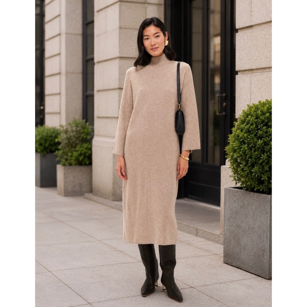 Tuckernuck x Pomander Place | Vivianne Sweater Knit Midi Dress S Tan Mockneck